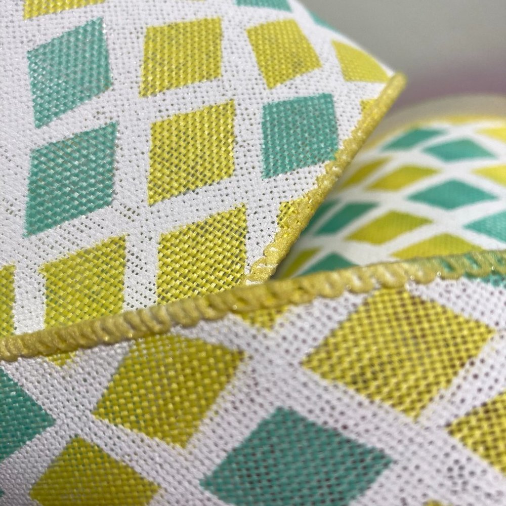 Wired Ribbon Spring Diamond 2.5" Yellow Green - Picture 2 of 13